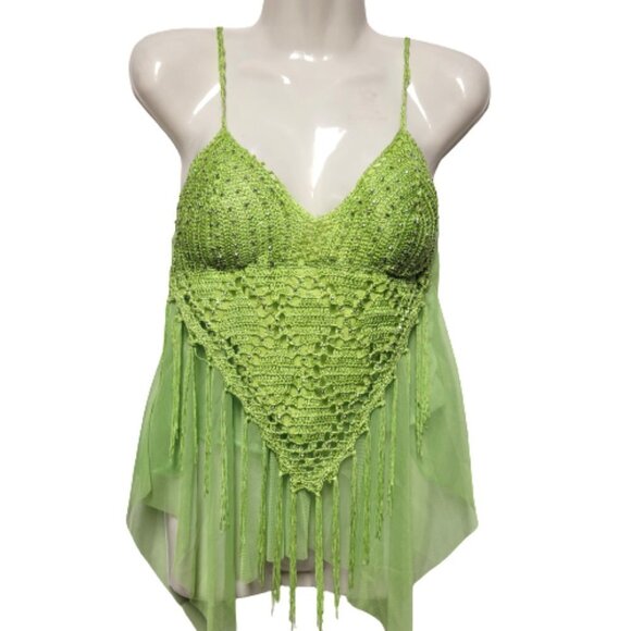 Green Belly Dance Top Sequin Adjustable Strap Tank Top Spaghetti Strap Top Tunic - Picture 1 of 10